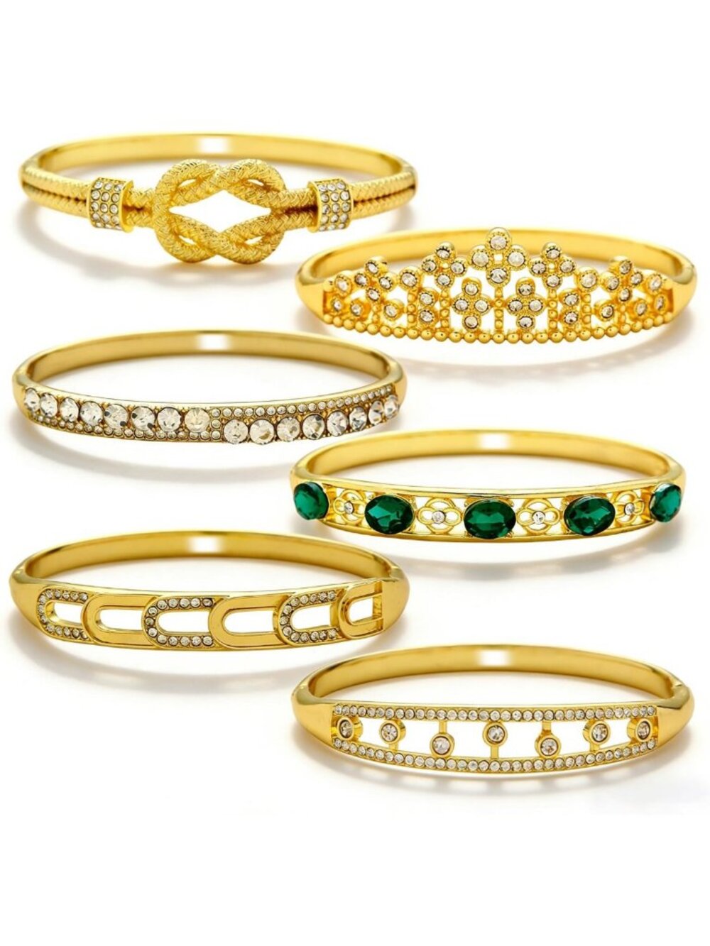 Dainty Vintage 18K Gold Plated Bangle Bracelet Set - 6 Trendy Pieces for Women